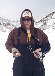 Kent Sorenson, Habitat Restoration Biologist, with a limit of four beautiful kokanee salmon at Causey Reservoir.