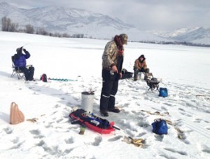 A group of anglers has several lures in a small area, which often keeps a school of fish interested.