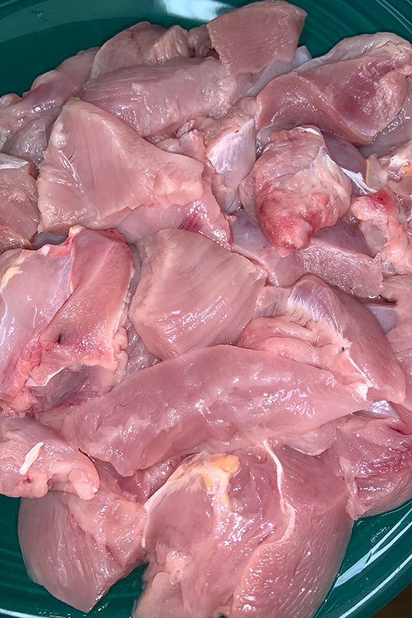 Sliced and diced pieces of bird meat