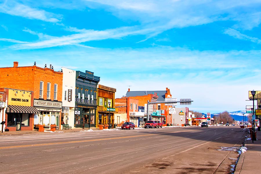 View of Main Street in Panguitch, Utah, with several old building facades