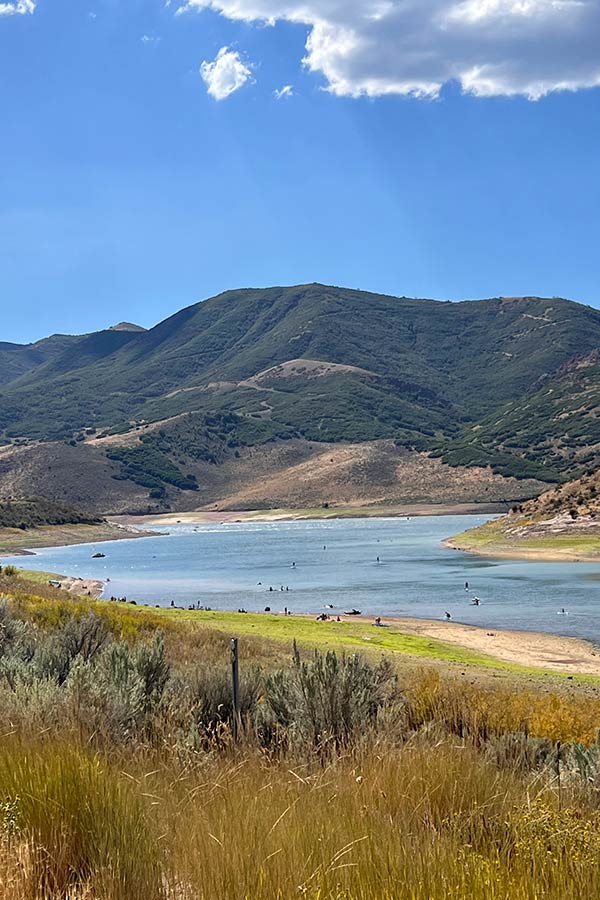Overlooking East Canyon Reservoir, with boaters and anglers in the water