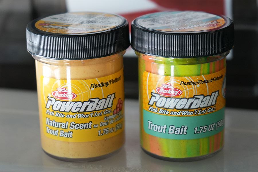 Two small jars of PowerBait artificial fishing bait