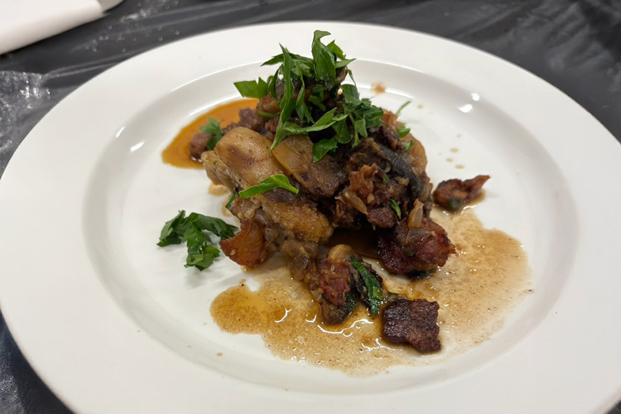 Pheasant coq au vin on a plate