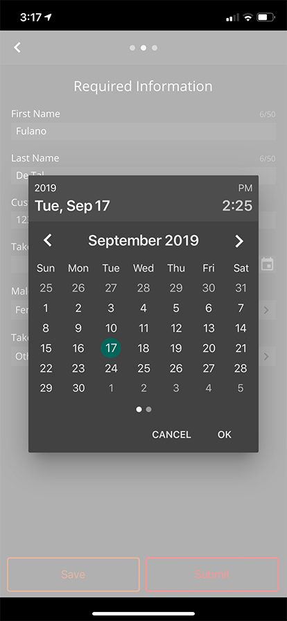 iPhone screen shot of Utah Coyote Bounty Reporter app, calendar page.