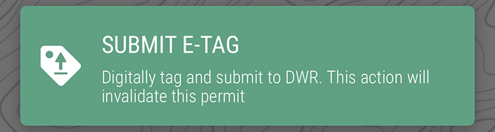 Screenshot of the iOS Utah Hunting & Fishing app with the submit e-tag button