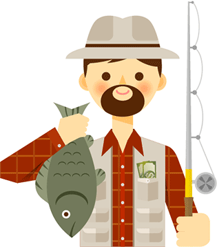 Angler holding fishing pole and fish