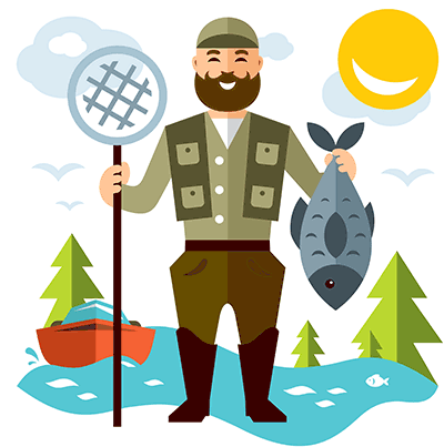 Angler holding a caught fish and a net