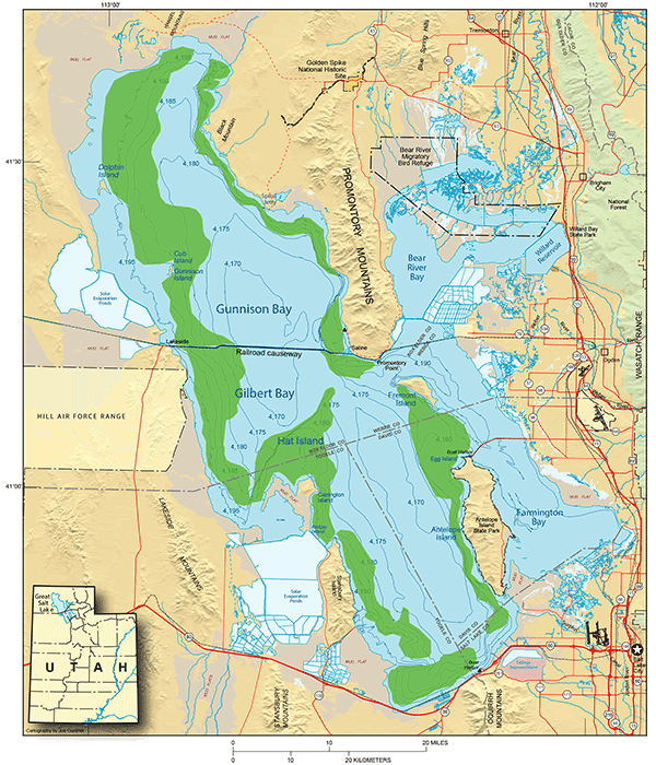 Great Salt Lake map of microbialites