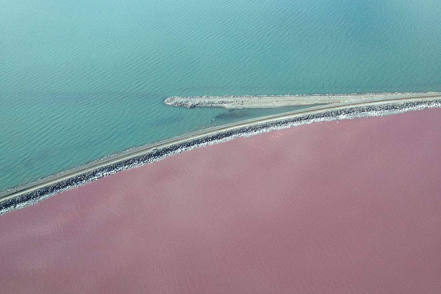 Causeway dividing the North and South Arms of the Great Salt Lake