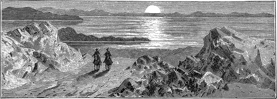 Antique illustration of explorers in the Salt Lake Valley