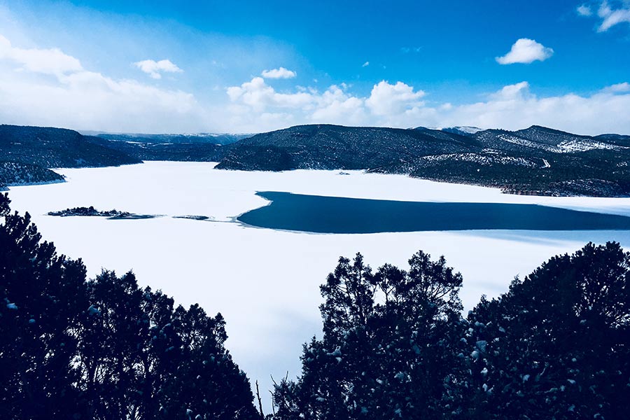Flaming Gorge in winter, partially frozen over
