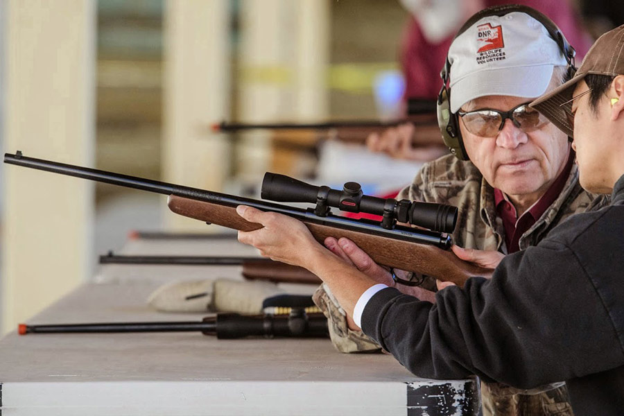 Hunter education course instructor and student