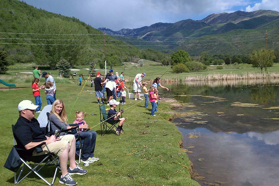 Group of people fishing at Wasatch Mountain State Park