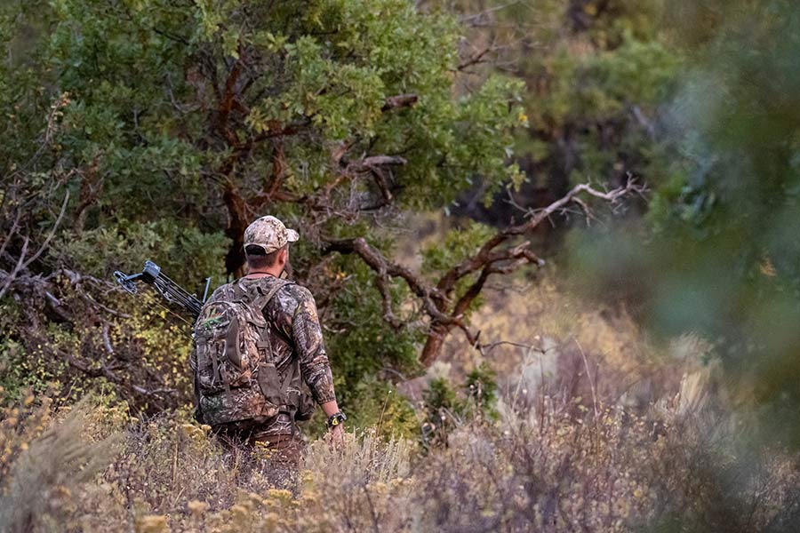 Hunter with shotgun gun on hunt. Illegal Hunting Poacher in the Forest. American  hunting rifles. Hunting without borders. Stock Photo