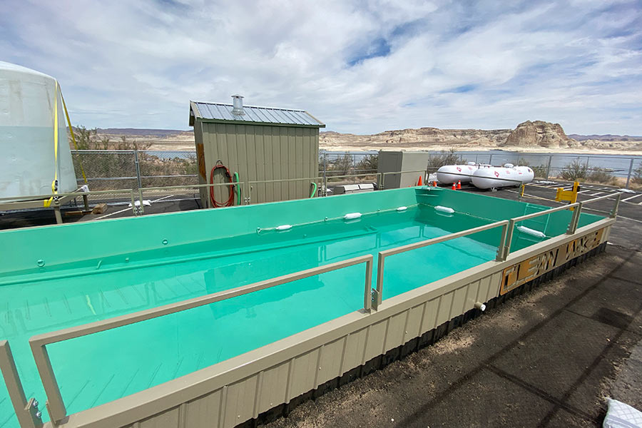 Aquatic invasive species decontamination dip tank at Lake Powell