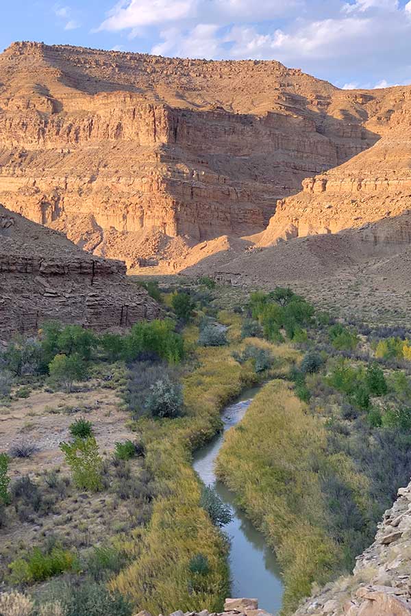 The Price River in a canyon at sunset